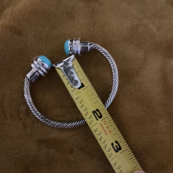 925 Sterling Silver Vintage Mexico Turquoise Gem Twisted Cuff Bracelet - Picture 8 of 8